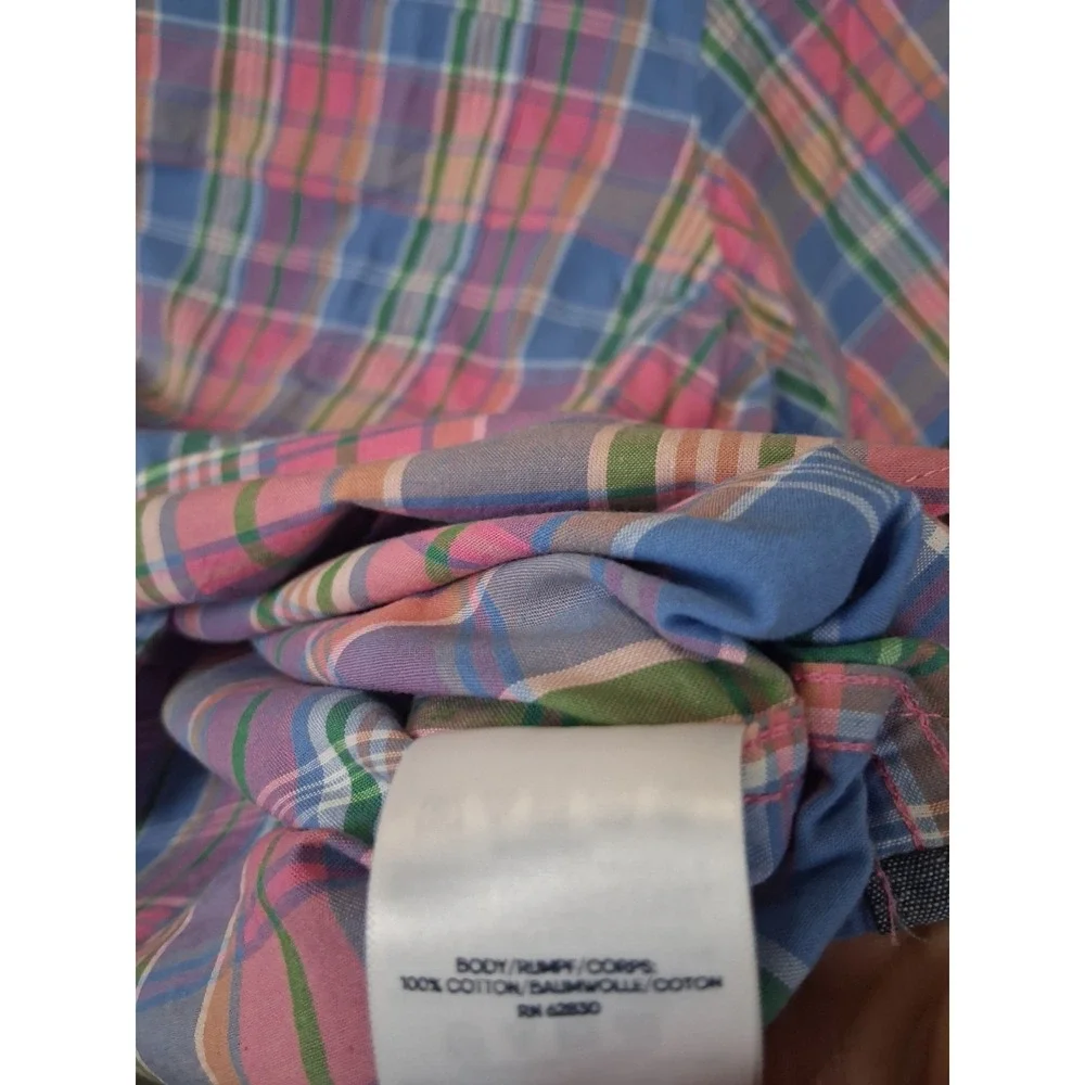 Lands End Mens Shirt 3XLT Blue Multi Plaid Coastal Resort 100% Cotton Spring‎
